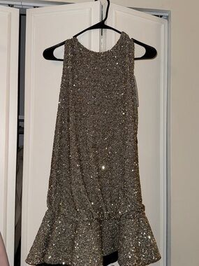 Sequin Silver Ruffle Hem Mini Dress